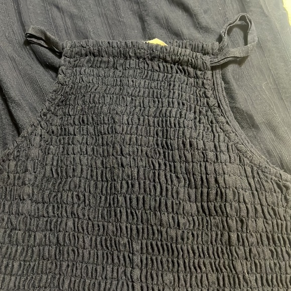 Universal Thread Smocked High Neck Maxi Dress Side Slits Navy Blue Medium - Picture 8 of 9